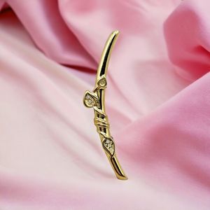 Ivy Bar Brooch Vintage Rhinestone Leaves Wrapped Twig Statement Jewelry Pin